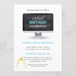 Rustic Black Wood Virtual 40th Birthday Party Kaart