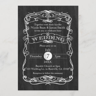 Rustic Black Wood & White Vintage Wedding Kaart