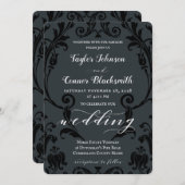 Rustic Blacksmith Calligraphy Black Damask Wedding Kaart (Voorkant / Achterkant)