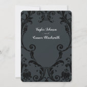 Rustic Blacksmith Calligraphy Black Damask Wedding Kaart (Achterkant)