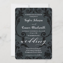 Rustic Blacksmith Calligraphy Black Damask Wedding
