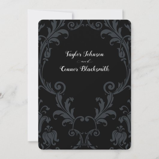 Rustic Blacksmith Calligraphy Black Damask Wedding Kaart (Achterkant)