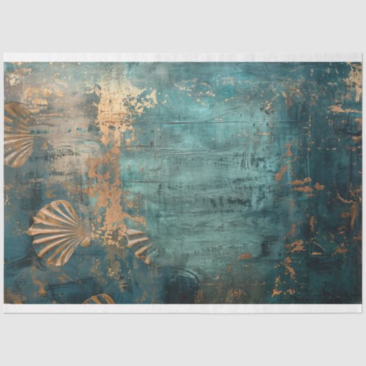 Rustic Blauw Abstracte Oceaan & Schelpen Tissuepapier (Voorkant)