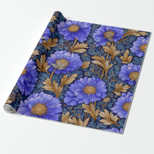 Rustic Blauw Art Nouveau Krachtig Vintage Goud Bl Cadeaupapier