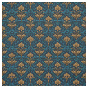 Rustic Blauw Art Nouveau Veteraan Goud Bloemmotief Stof