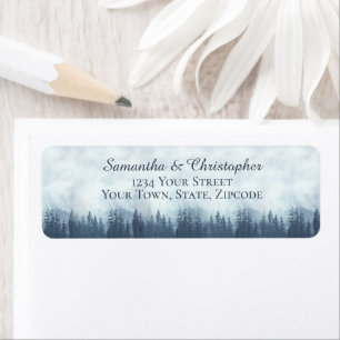 Rustic Blauw Bos Kleine Huwelijksretouradres Etiket