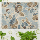 Rustic Blauw Bruin Beige Bloemmotief Theedoek (Gevouwen)