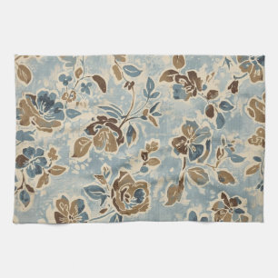 Rustic Blauw Bruin Beige Bloemmotief Theedoek