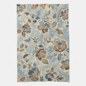 Rustic Blauw Bruin Beige Bloemmotief Theedoek (Verticaal)