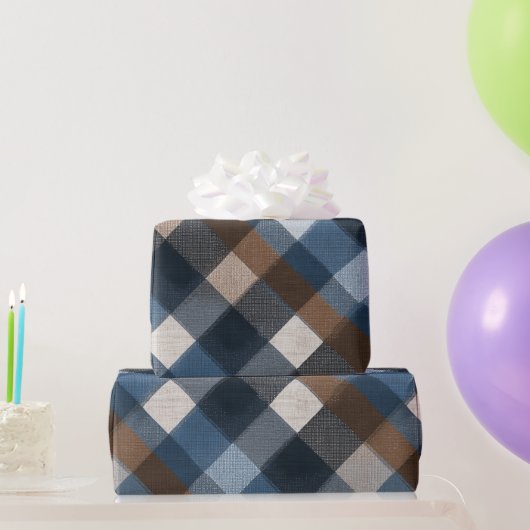 Rustic Blauw Bruine Denim Geruite Vervaaide Plaid  Cadeaupapier (Feestgeschenken)