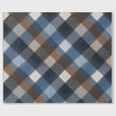 Rustic Blauw Bruine Denim Geruite Vervaaide Plaid  Cadeaupapier (Vlak)