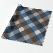 Rustic Blauw Bruine Denim Geruite Vervaaide Plaid  Cadeaupapier (Uitgerold)