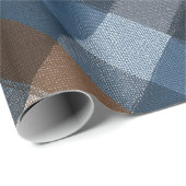 Rustic Blauw Bruine Denim Geruite Vervaaide Plaid  Cadeaupapier (Rol Hoek)