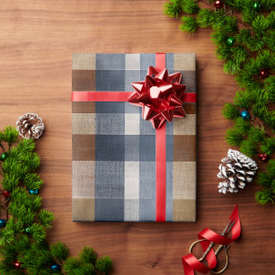 Rustic Blauw Bruine Denim Geruite Vervagende Plaid Cadeaupapier