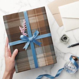 Rustic Blauw Bruine Denim Geruite Vervagende Plaid Cadeaupapier