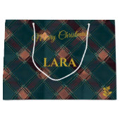 Rustic Blauw en Koperen Plaid Kerstdag Aangepast Groot Cadeauzakje (Voorkant)