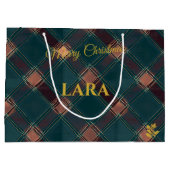 Rustic Blauw en Koperen Plaid Kerstdag Aangepast Groot Cadeauzakje (Achterkant)