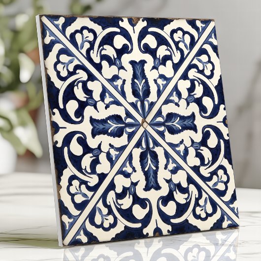 Rustic Blauw en Wit Siciliaans Majolica Tegeltje