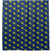 Rustic Blauw Gele Bloem Bloeit Whimsical Bloemstuk Douchegordijn (Voorkant)