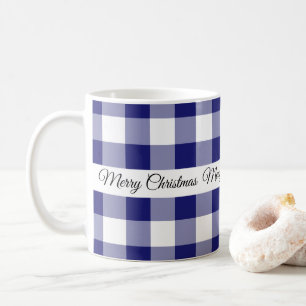 Rustic Blauw Geruit Prettig Kerstfeest  Koffiemok