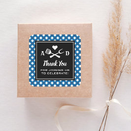 Rustic Blauw Gingham BBQ Huwelijk Bedankt Vierkante Sticker
