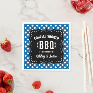 Rustic Blauw Gingham BBQ Koppels Bruiloft Servet