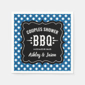 Rustic Blauw Gingham BBQ Koppels Bruiloft Servet (Voorkant)
