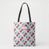 Rustic Blauw Gingham En Kersen Monogram Tote Bag (Voorkant)