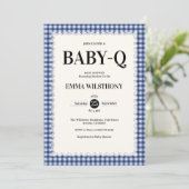Rustic Blauw Gingham Plaid Baby Shower BBQ Kaart (Staand voorkant)