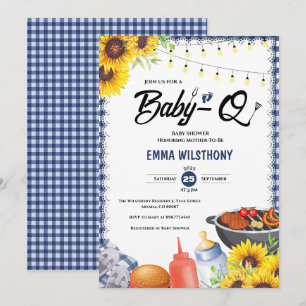 Rustic Blauw Gingham Plaid Baby Shower BBQ Kaart