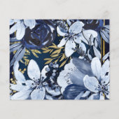 Rustic Blauw & Goud Bloemig Foto Bewaar de Datum (Achterkant)