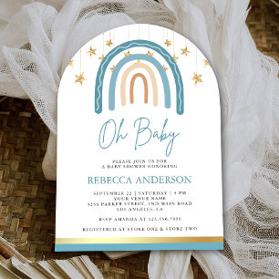 Rustic Blauw Goud Boho Regenboog Boog Baby Shower Kaart