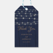 Rustic Blauw & Goud Sliert Lichtjes Dank Je Cadeaulabel (Voorkant)