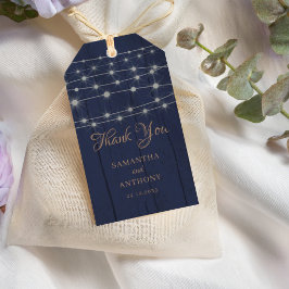 Rustic Blauw & Goud Sliert Lichtjes Dank Je Cadeaulabel