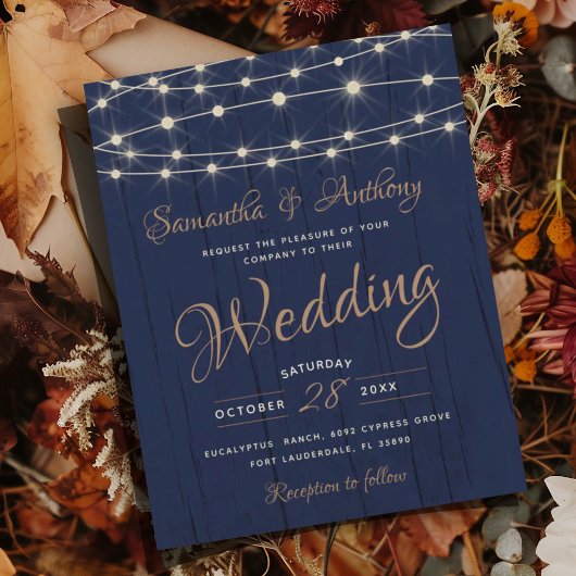Rustic Blauw & Goud Slingerlicht Budget Bruiloft 