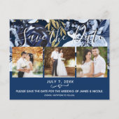 Rustic Blauw & Gouden Bloemen Foto Save the Date (Voorkant)