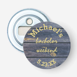 Rustic Blauw Hout | Bachelor Weekend Monogram Button Flesopener