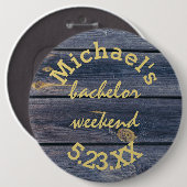 Rustic Blauw Hout | Bachelor Weekend Monogram Ronde Button 6,0 Cm (Voorkant /achterkant)