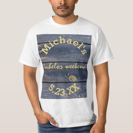 Rustic Blauw Hout | Bachelor Weekend Monogram T-shirt (Voorkant)