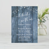 Rustic Blauw Hout & Licht Feest met Ons Kaart (Staand voorkant)