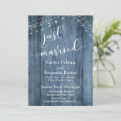 Rustic Blauw Hout & Lichten Net Getrouwd Feest Kaart (Staand voorkant)
