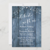 Rustic Blauw Hout & Lichten Vier Ons Met Ons Kaart (Voorkant)