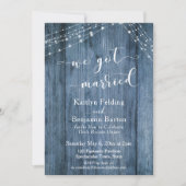 Rustic Blauw Hout & Lichten We Zijn Getrouwd Evene Kaart (Voorkant)