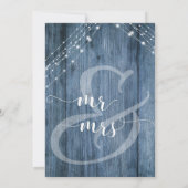 Rustic Blauw Hout & Lichten We Zijn Getrouwd Evene Kaart (Achterkant)
