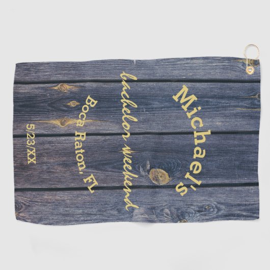 Rustic Blauw Hout | Monogram Bachelor Weekend Golfhanddoek (Horizontaal)