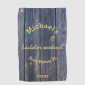 Rustic Blauw Hout | Monogram Bachelor Weekend Golfhanddoek (Voorkant)
