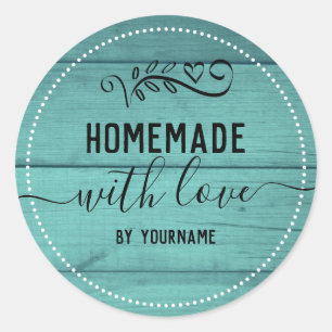 Rustic Blauw Hout Thuisgemaakte Liefde Zakelijk Ronde Sticker