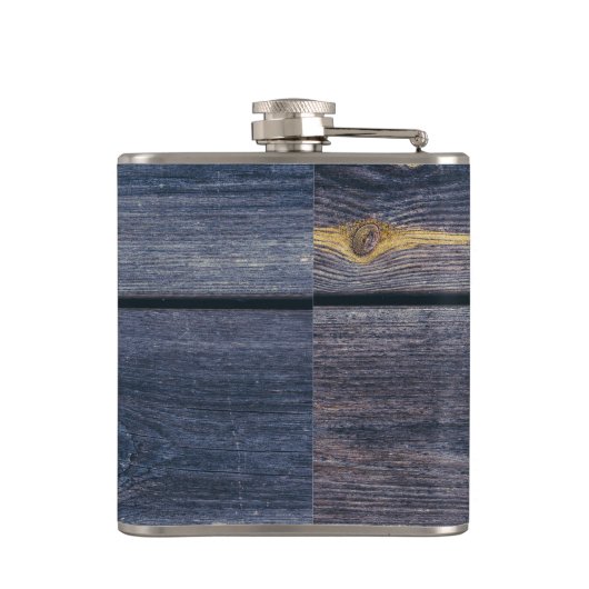 Rustic Blauw Hout | Verlofdag Monogram Heupfles (Achterkant)