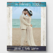 Rustic Blauw Houten Foto Huwelijksjubileum Fotoplaat (Voorkant)