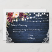 Rustic Blauw Houten Lichten Kant Bloem Bruidsmeisj Kaart (Achterkant)